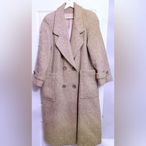 Women's vintage double-breasted herringbone wool blend coat size XL